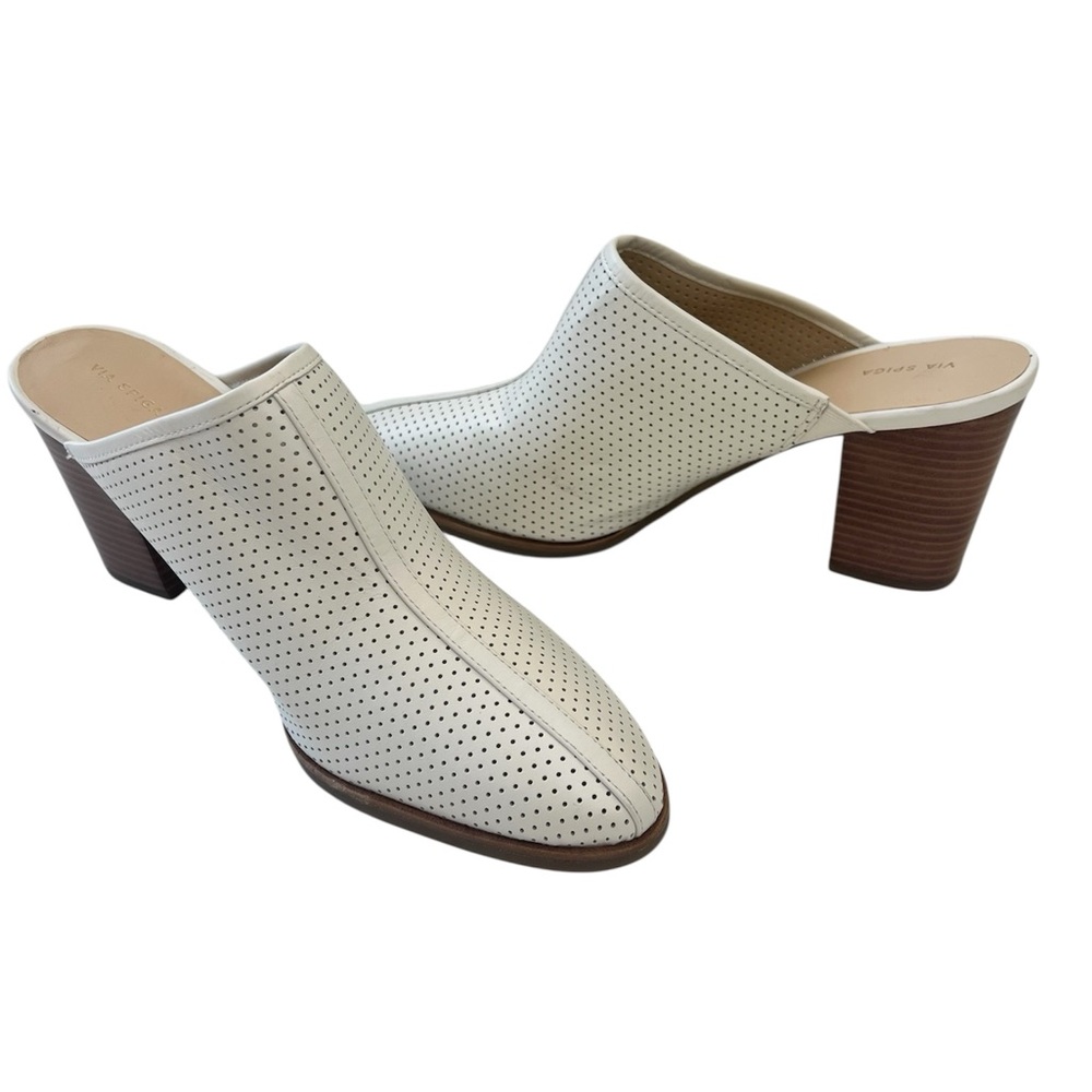 Via Spiga Salmah Milk Mules Slip-On Block Heel Shoes Ivory Sz 11